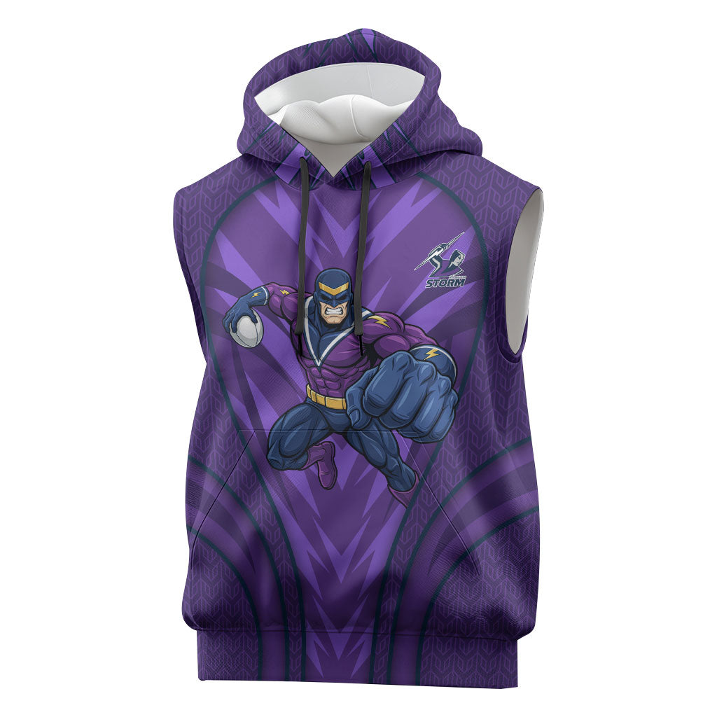 Melbourne Storm Rugby Mascot Sleeveless Hoodie Australian Rugby Culture - Tribal Inspired Superhero