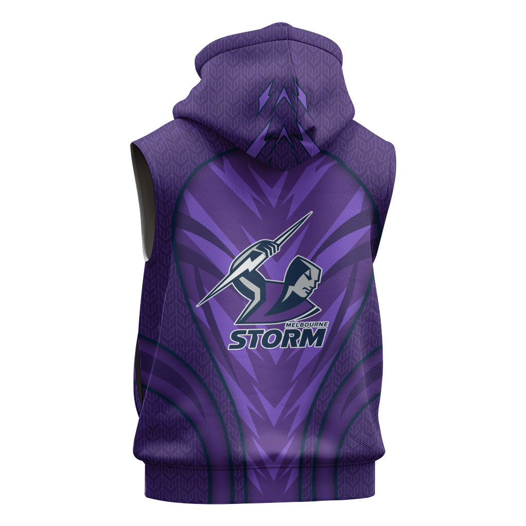 Melbourne Storm Rugby Mascot Sleeveless Hoodie Australian Rugby Culture - Tribal Inspired Superhero