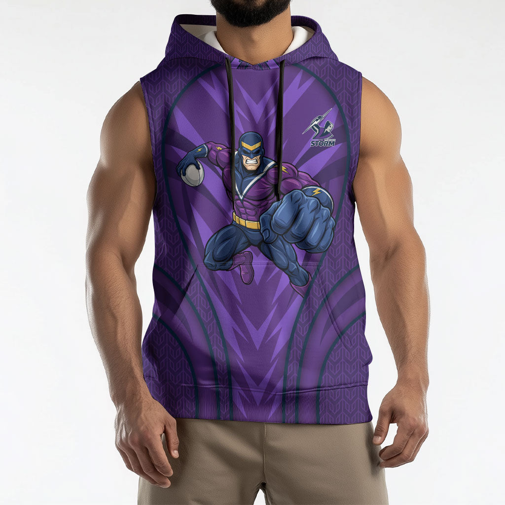 Melbourne Storm Rugby Mascot Sleeveless Hoodie Australian Rugby Culture - Tribal Inspired Superhero