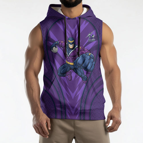 Melbourne Storm Rugby Mascot Sleeveless Hoodie Australian Rugby Culture - Tribal Inspired Superhero