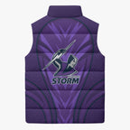 Melbourne Storm Rugby Mascot Sleeveless Puffer Jacket Australian Rugby Culture - Tribal Inspired Superhero