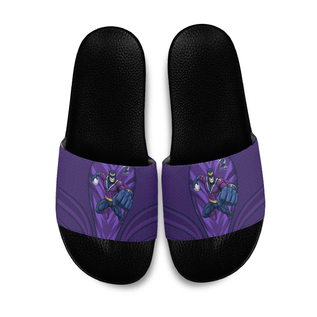 Melbourne Storm Rugby Mascot Slide Sandals Australian Rugby Culture - Tribal Inspired Superhero