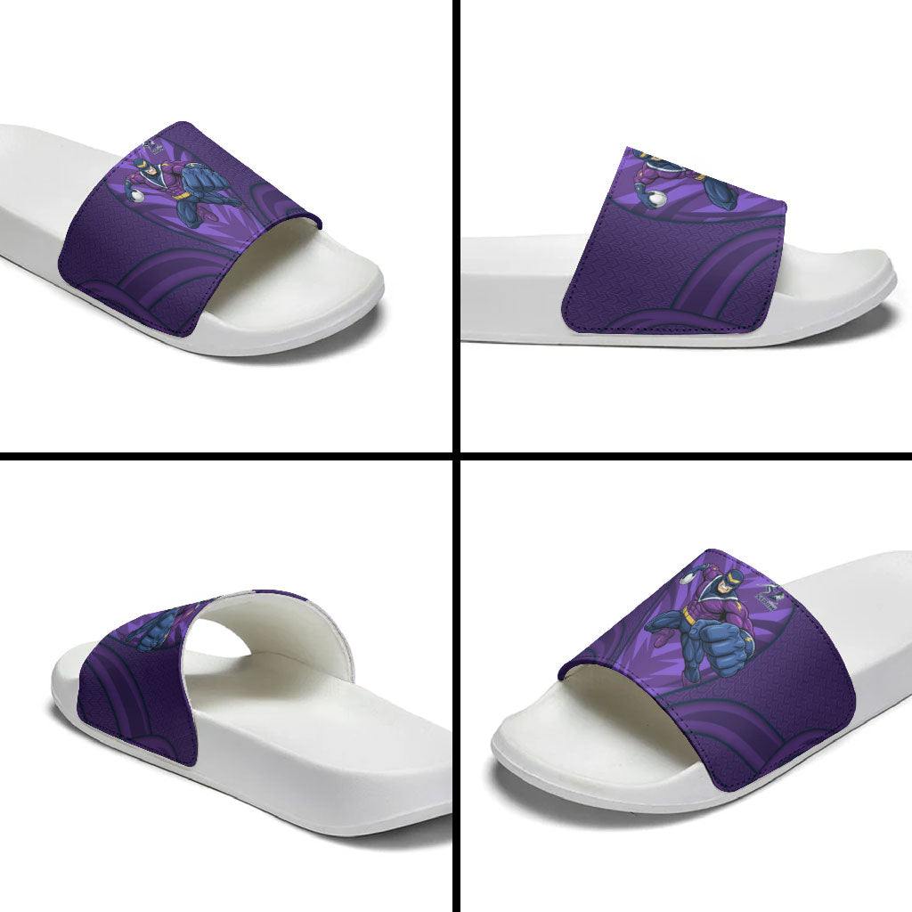 Melbourne Storm Rugby Mascot Slide Sandals Australian Rugby Culture - Tribal Inspired Superhero