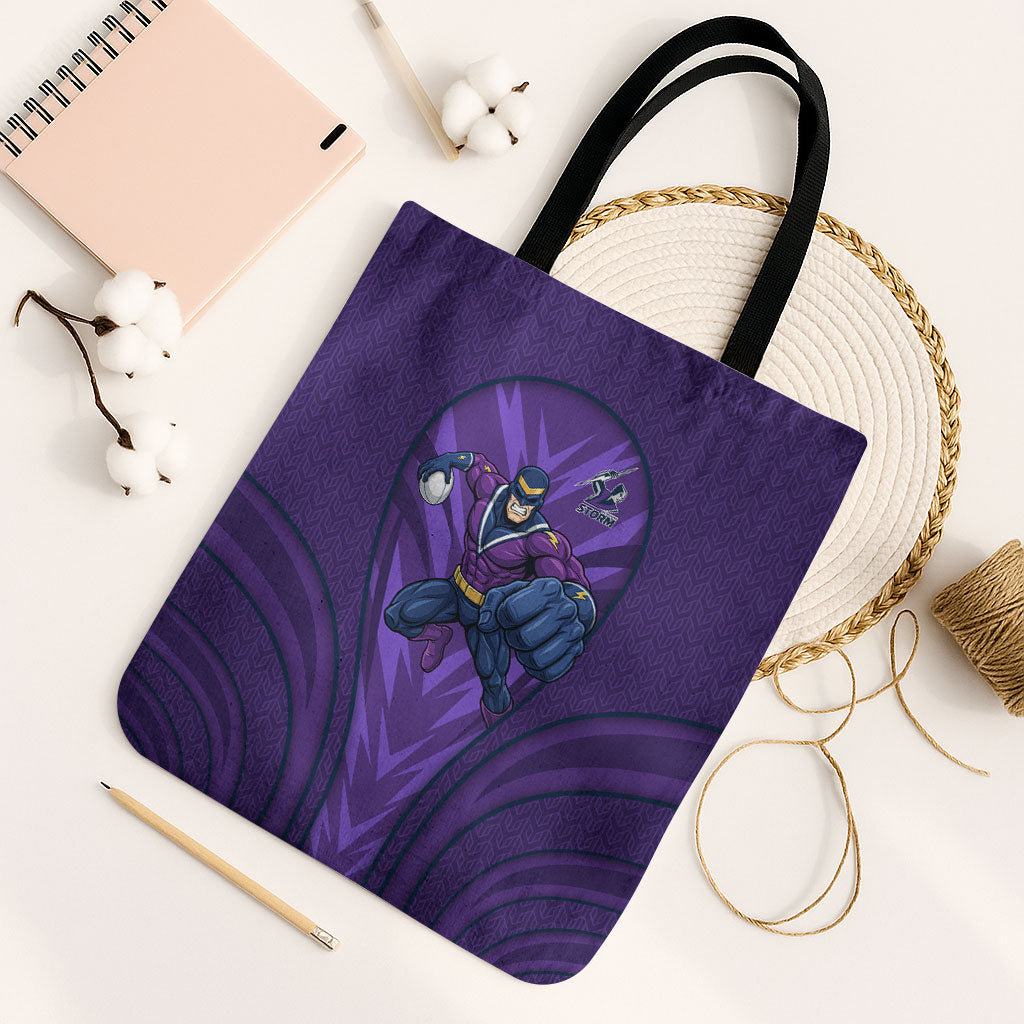 Melbourne Storm Rugby Mascot Tote Bag Australian Rugby Culture - Tribal Inspired Superhero