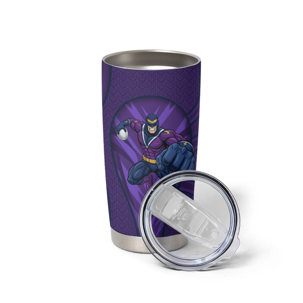 Melbourne Storm Rugby Mascot Tumbler Cup Australian Rugby Culture - Tribal Inspired Superhero