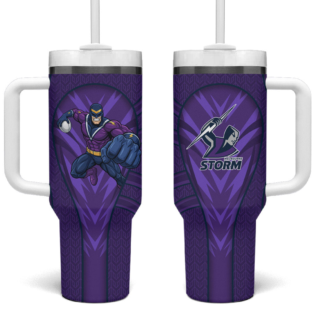 Melbourne Storm Rugby Mascot Tumbler With Handle Australian Rugby Culture - Tribal Inspired Superhero