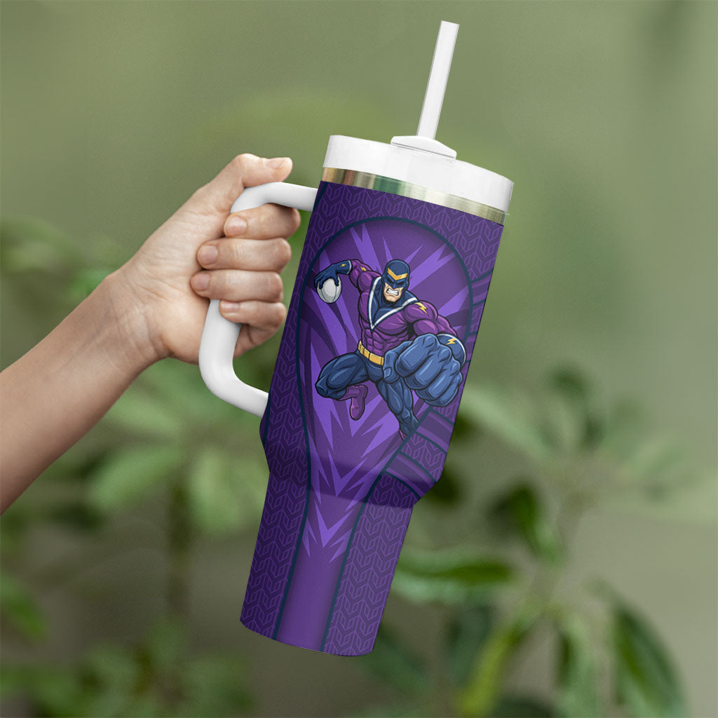 Melbourne Storm Rugby Mascot Tumbler With Handle Australian Rugby Culture - Tribal Inspired Superhero