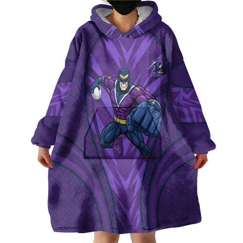 Melbourne Storm Rugby Mascot Wearable Blanket Hoodie Australian Rugby Culture - Tribal Inspired Superhero
