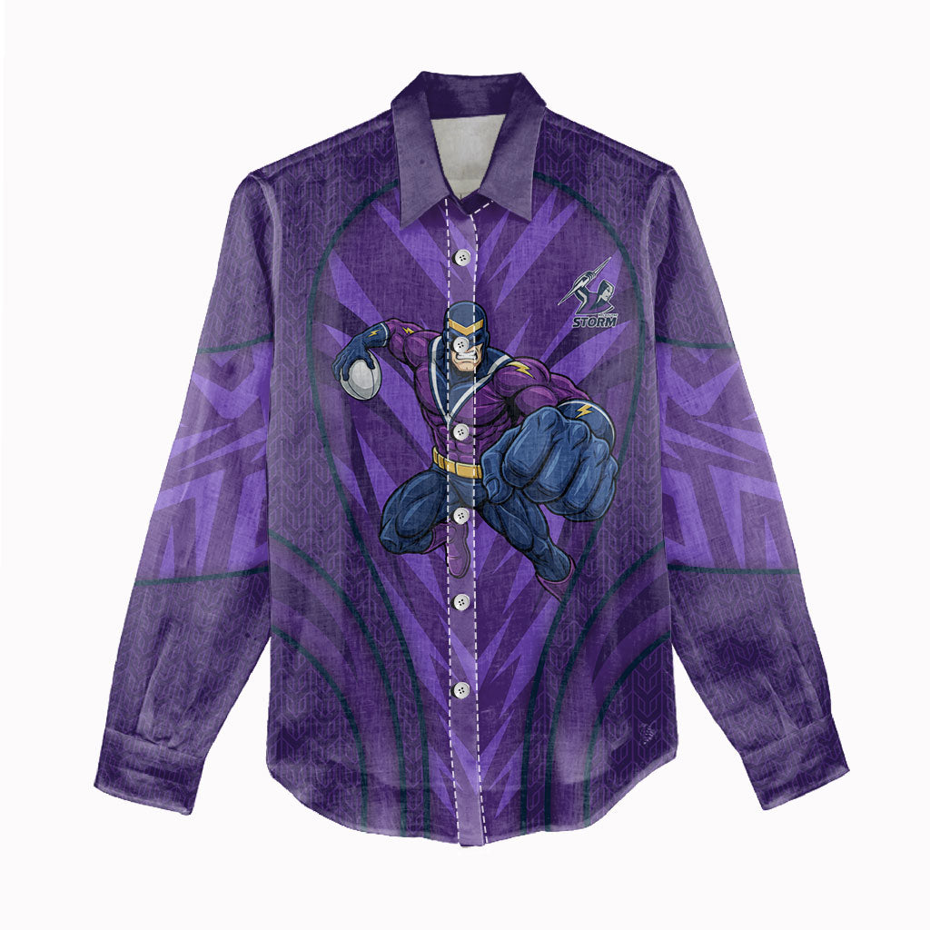 Melbourne Storm Rugby Mascot Women Casual Shirt Australian Rugby Culture - Tribal Inspired Superhero