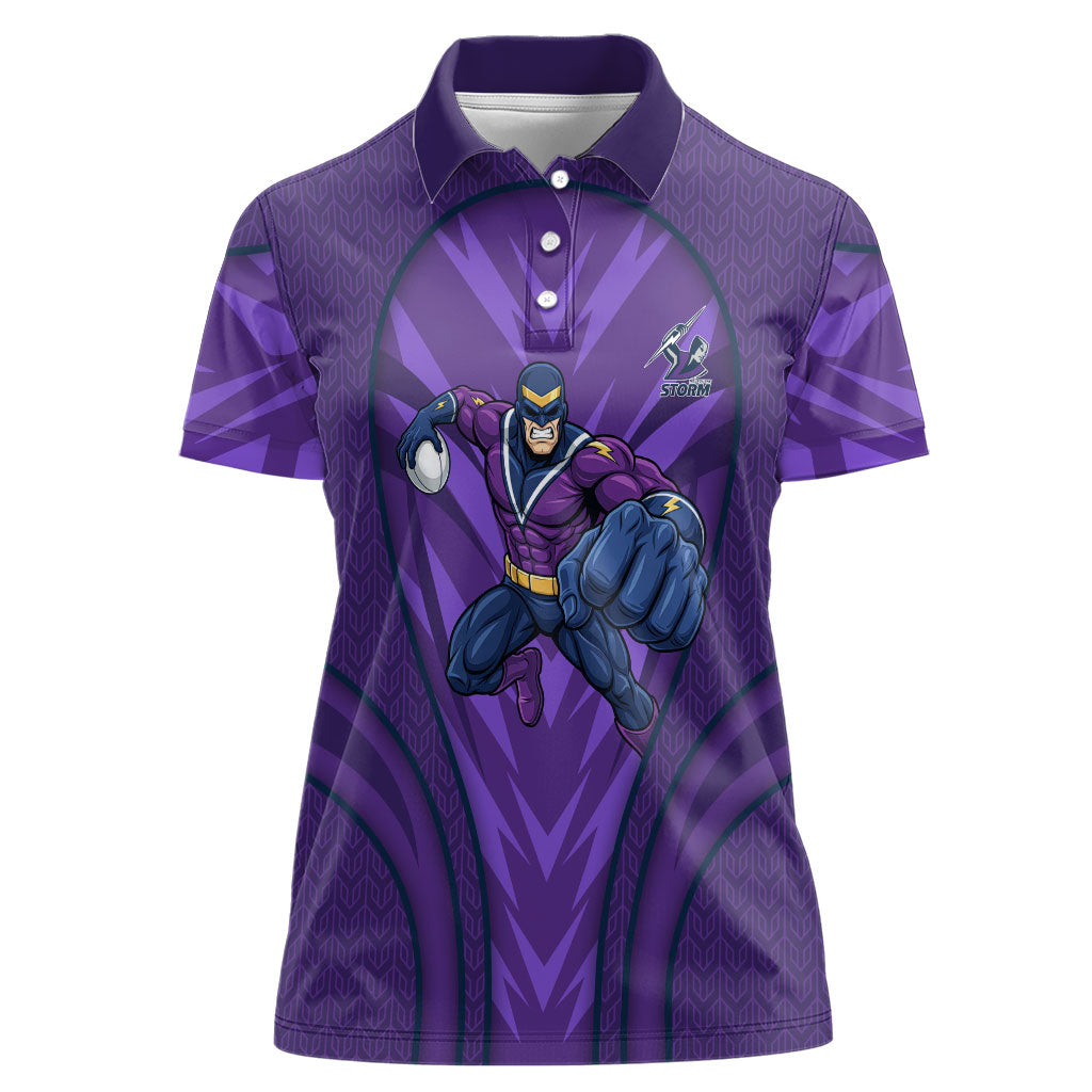 Melbourne Storm Rugby Mascot Women Polo Shirt Australian Rugby Culture - Tribal Inspired Superhero
