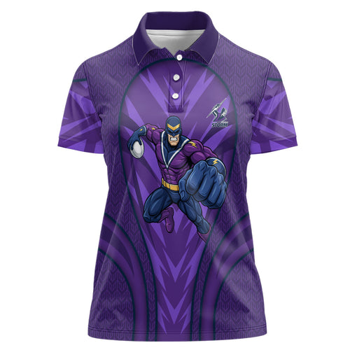 Melbourne Storm Rugby Mascot Women Polo Shirt Australian Rugby Culture - Tribal Inspired Superhero