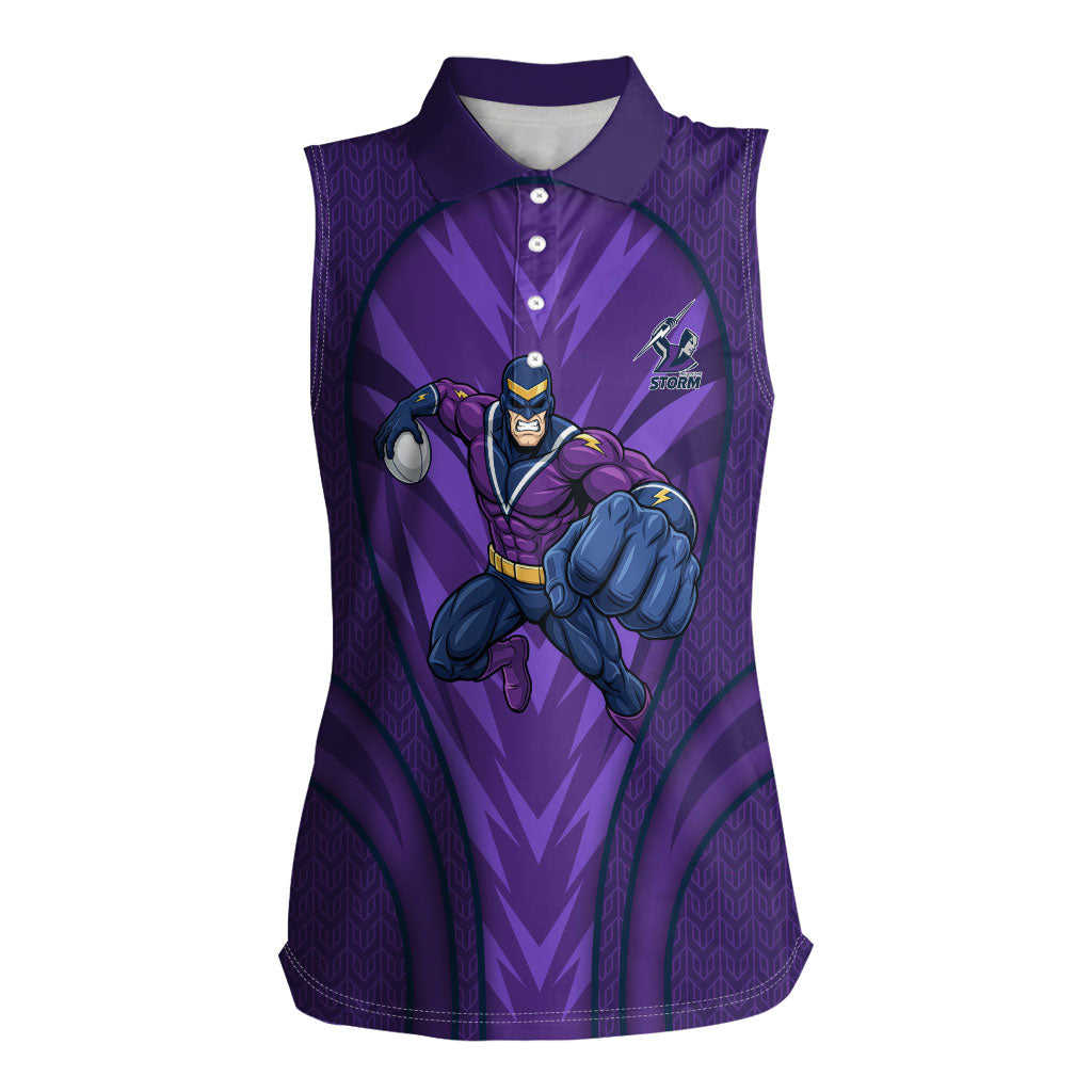 Melbourne Storm Rugby Mascot Women Sleeveless Polo Shirt Australian Rugby Culture - Tribal Inspired Superhero