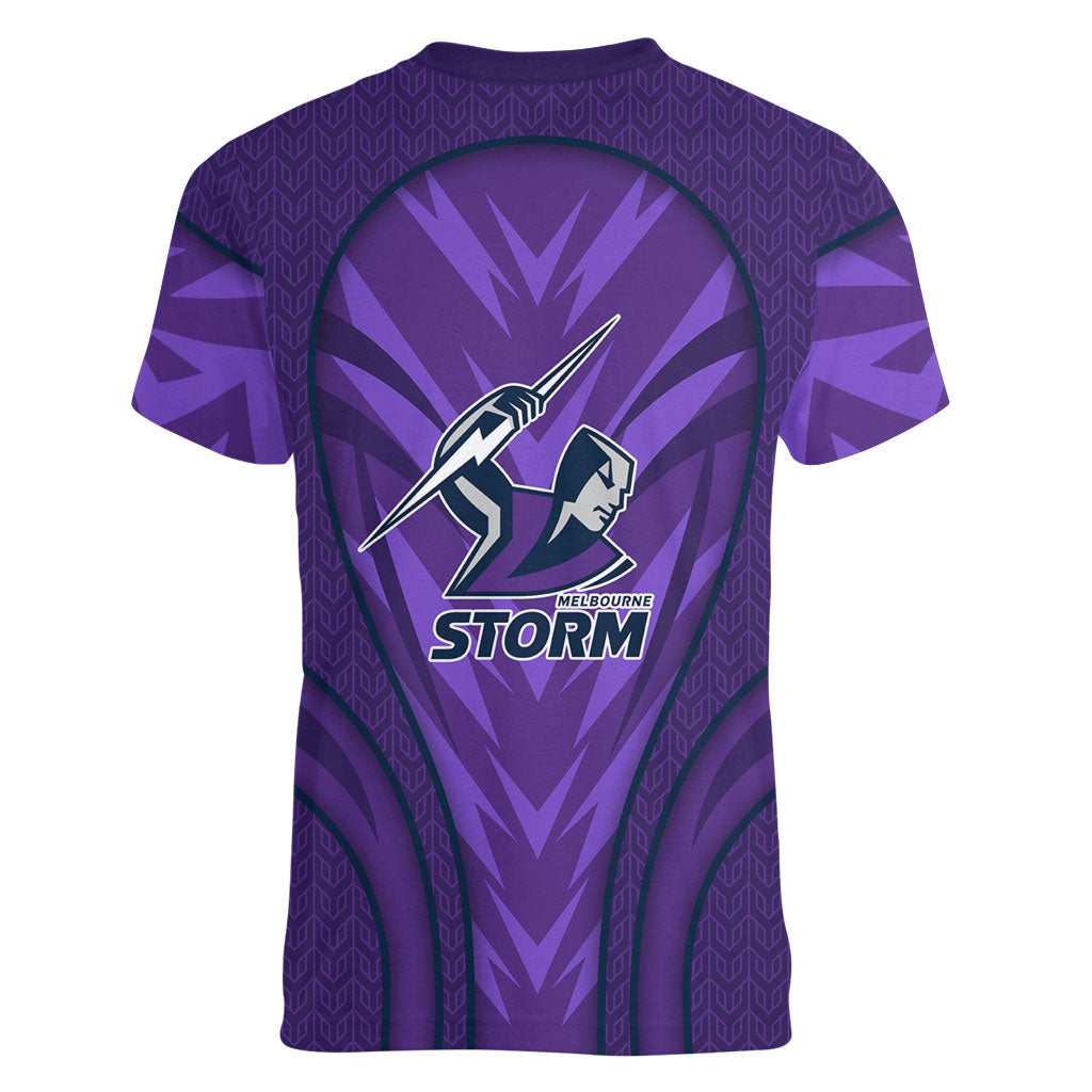 Melbourne Storm Rugby Mascot Women V-Neck T-Shirt Australian Rugby Culture - Tribal Inspired Superhero