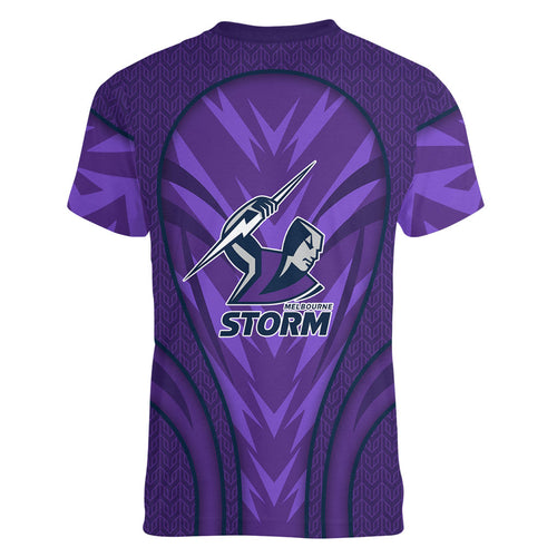 Melbourne Storm Rugby Mascot Women V-Neck T-Shirt Australian Rugby Culture - Tribal Inspired Superhero