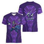 Melbourne Storm Rugby Mascot Women V-Neck T-Shirt Australian Rugby Culture - Tribal Inspired Superhero