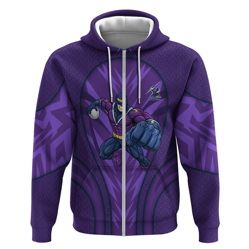 Melbourne Storm Rugby Mascot Zip Hoodie Australian Rugby Culture - Tribal Inspired Superhero