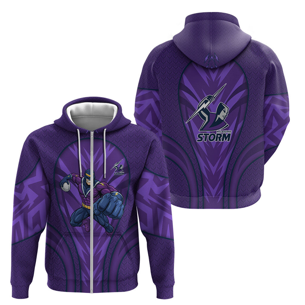 Melbourne Storm Rugby Mascot Zip Hoodie Australian Rugby Culture - Tribal Inspired Superhero