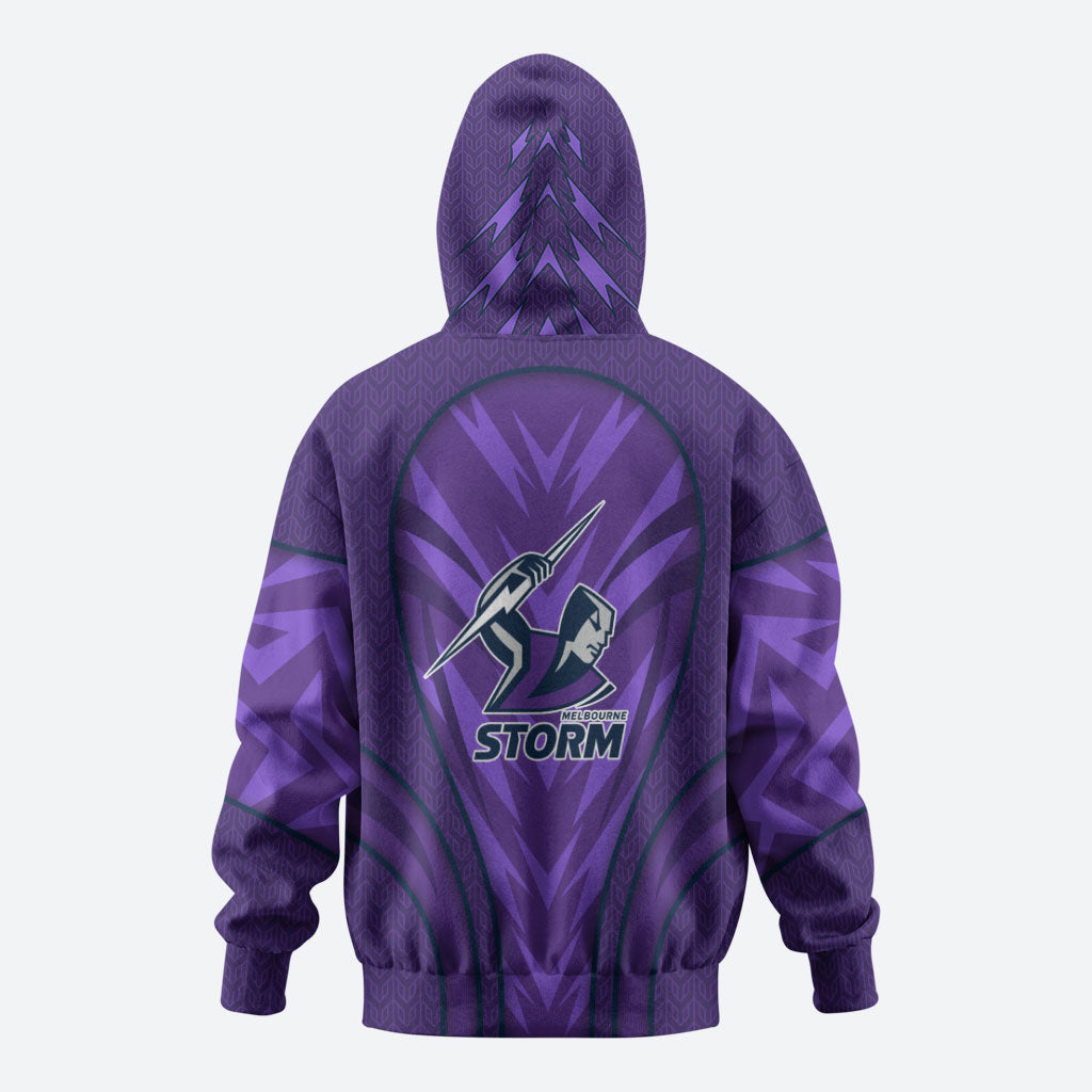 Melbourne Storm Rugby Mascot Zip Hoodie Australian Rugby Culture - Tribal Inspired Superhero