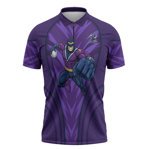 Melbourne Storm Rugby Mascot Zipper Polo Shirt Australian Rugby Culture - Tribal Inspired Superhero
