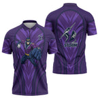 Melbourne Storm Rugby Mascot Zipper Polo Shirt Australian Rugby Culture - Tribal Inspired Superhero