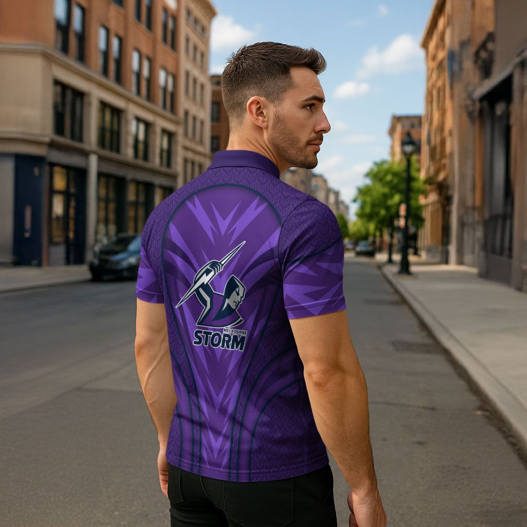 Melbourne Storm Rugby Mascot Zipper Polo Shirt Australian Rugby Culture - Tribal Inspired Superhero