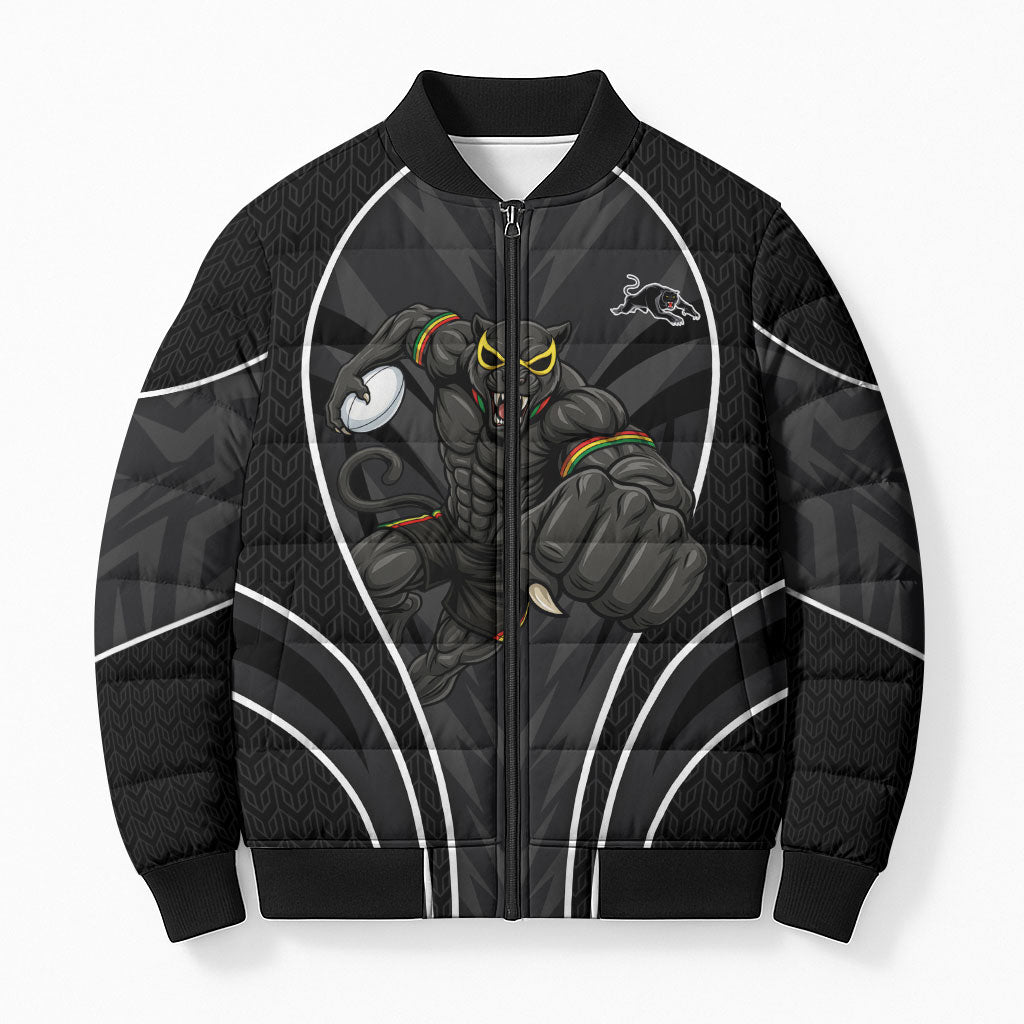 Penrith Panthers Rugby Mascot Bomber Puffer Jacket Australian Rugby Culture - Tribal Inspired Black Panther