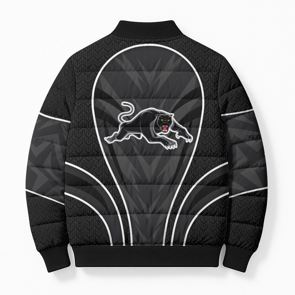 Penrith Panthers Rugby Mascot Bomber Puffer Jacket Australian Rugby Culture - Tribal Inspired Black Panther