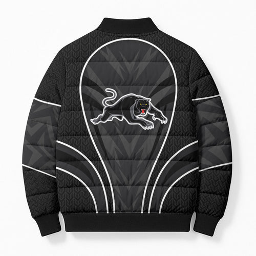 Penrith Panthers Rugby Mascot Bomber Puffer Jacket Australian Rugby Culture - Tribal Inspired Black Panther