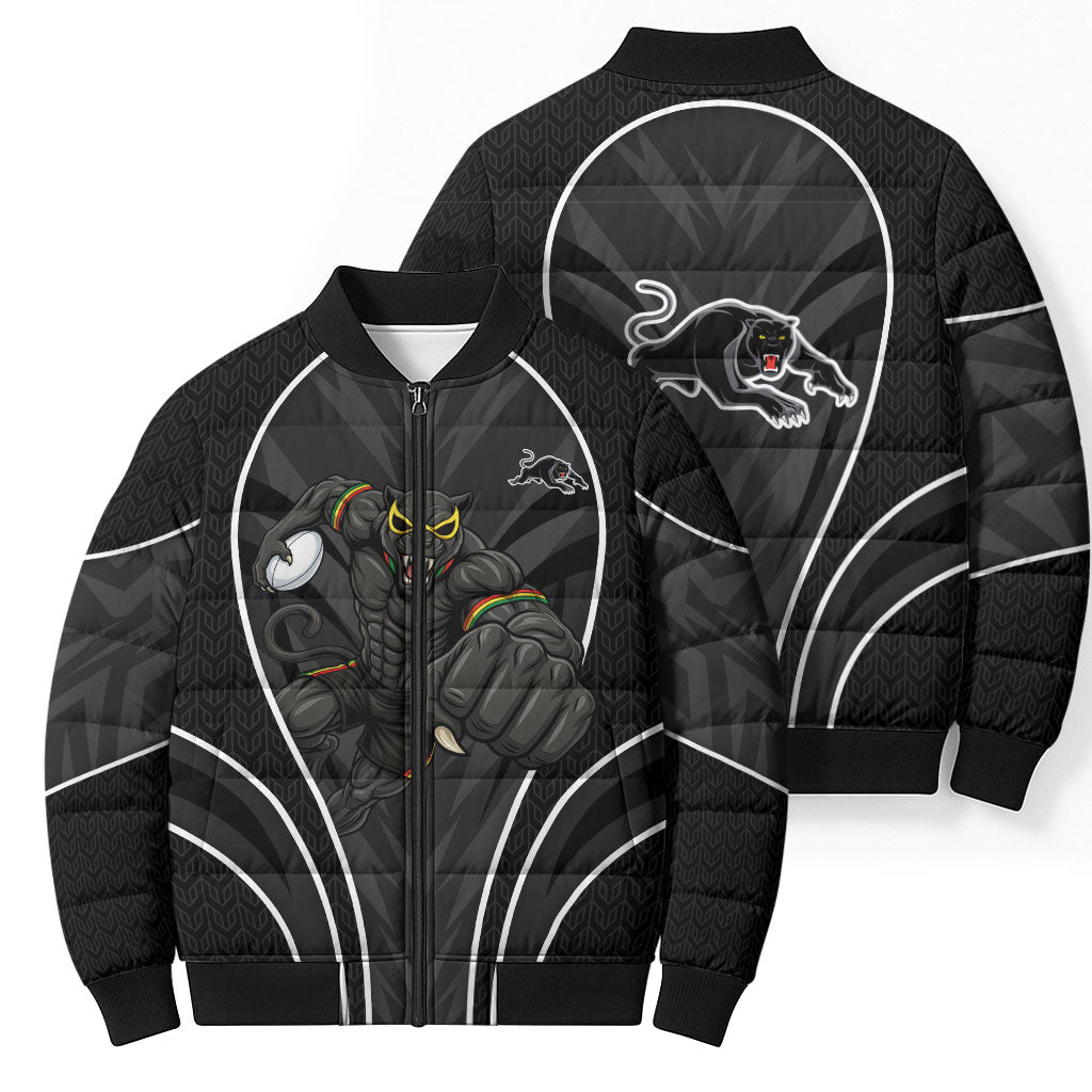 Penrith Panthers Rugby Mascot Bomber Puffer Jacket Australian Rugby Culture - Tribal Inspired Black Panther