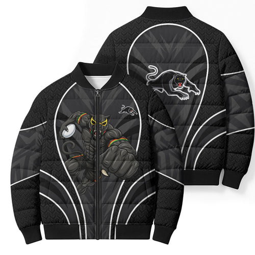 Penrith Panthers Rugby Mascot Bomber Puffer Jacket Australian Rugby Culture - Tribal Inspired Black Panther