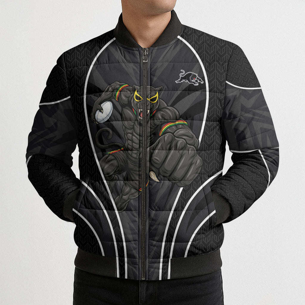 Penrith Panthers Rugby Mascot Bomber Puffer Jacket Australian Rugby Culture - Tribal Inspired Black Panther