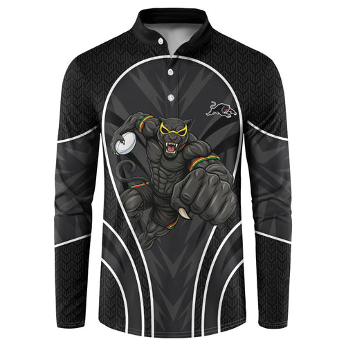 Penrith Panthers Rugby Mascot Button Sweatshirt Australian Rugby Culture - Tribal Inspired Black Panther