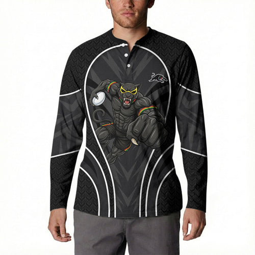 Penrith Panthers Rugby Mascot Button Sweatshirt Australian Rugby Culture - Tribal Inspired Black Panther