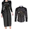 Penrith Panthers Rugby Mascot Couples Matching Long Sleeve Bodycon Dress and Long Sleeve Button Shirt Australian Rugby Culture - Tribal Inspired Black Panther