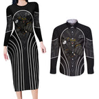 Penrith Panthers Rugby Mascot Couples Matching Long Sleeve Bodycon Dress and Long Sleeve Button Shirt Australian Rugby Culture - Tribal Inspired Black Panther