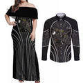Penrith Panthers Rugby Mascot Couples Matching Off Shoulder Maxi Dress and Long Sleeve Button Shirt Australian Rugby Culture - Tribal Inspired Black Panther