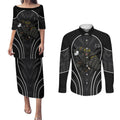 Penrith Panthers Rugby Mascot Couples Matching Puletasi and Long Sleeve Button Shirt Australian Rugby Culture - Tribal Inspired Black Panther