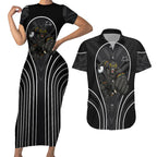 Penrith Panthers Rugby Mascot Couples Matching Short Sleeve Bodycon Dress and Hawaiian Shirt Australian Rugby Culture - Tribal Inspired Black Panther