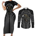 Penrith Panthers Rugby Mascot Couples Matching Short Sleeve Bodycon Dress and Long Sleeve Button Shirt Australian Rugby Culture - Tribal Inspired Black Panther