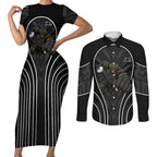 Penrith Panthers Rugby Mascot Couples Matching Short Sleeve Bodycon Dress and Long Sleeve Button Shirt Australian Rugby Culture - Tribal Inspired Black Panther