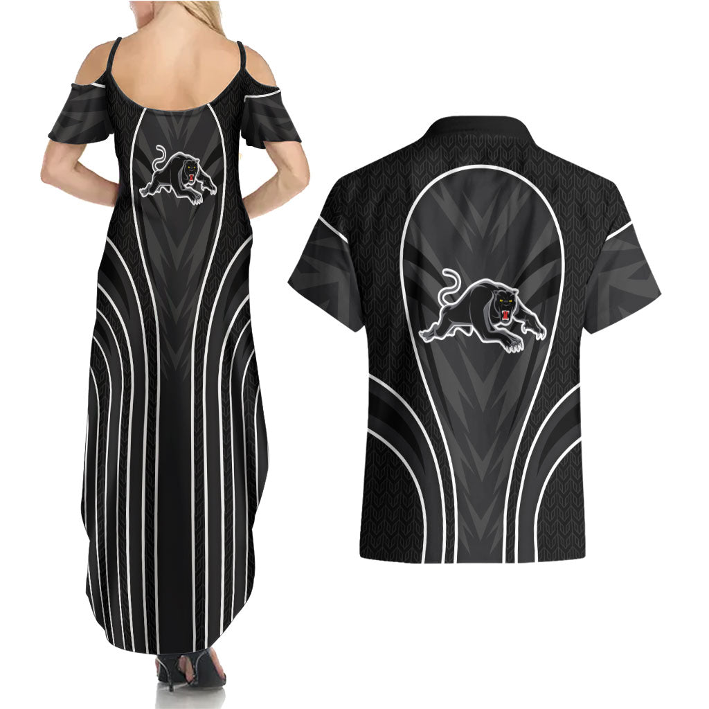 Penrith Panthers Rugby Mascot Couples Matching Summer Maxi Dress and Hawaiian Shirt Australian Rugby Culture - Tribal Inspired Black Panther