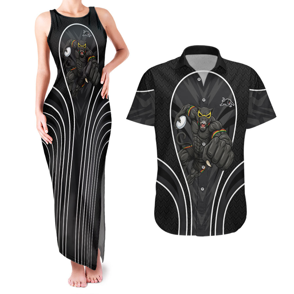 Penrith Panthers Rugby Mascot Couples Matching Tank Maxi Dress and Hawaiian Shirt Australian Rugby Culture - Tribal Inspired Black Panther