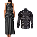 Penrith Panthers Rugby Mascot Couples Matching Tank Maxi Dress and Long Sleeve Button Shirt Australian Rugby Culture - Tribal Inspired Black Panther