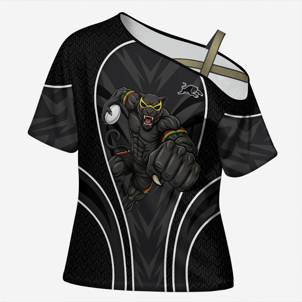 Penrith Panthers Rugby Mascot Cross Shoulder Shirt Australian Rugby Culture - Tribal Inspired Black Panther