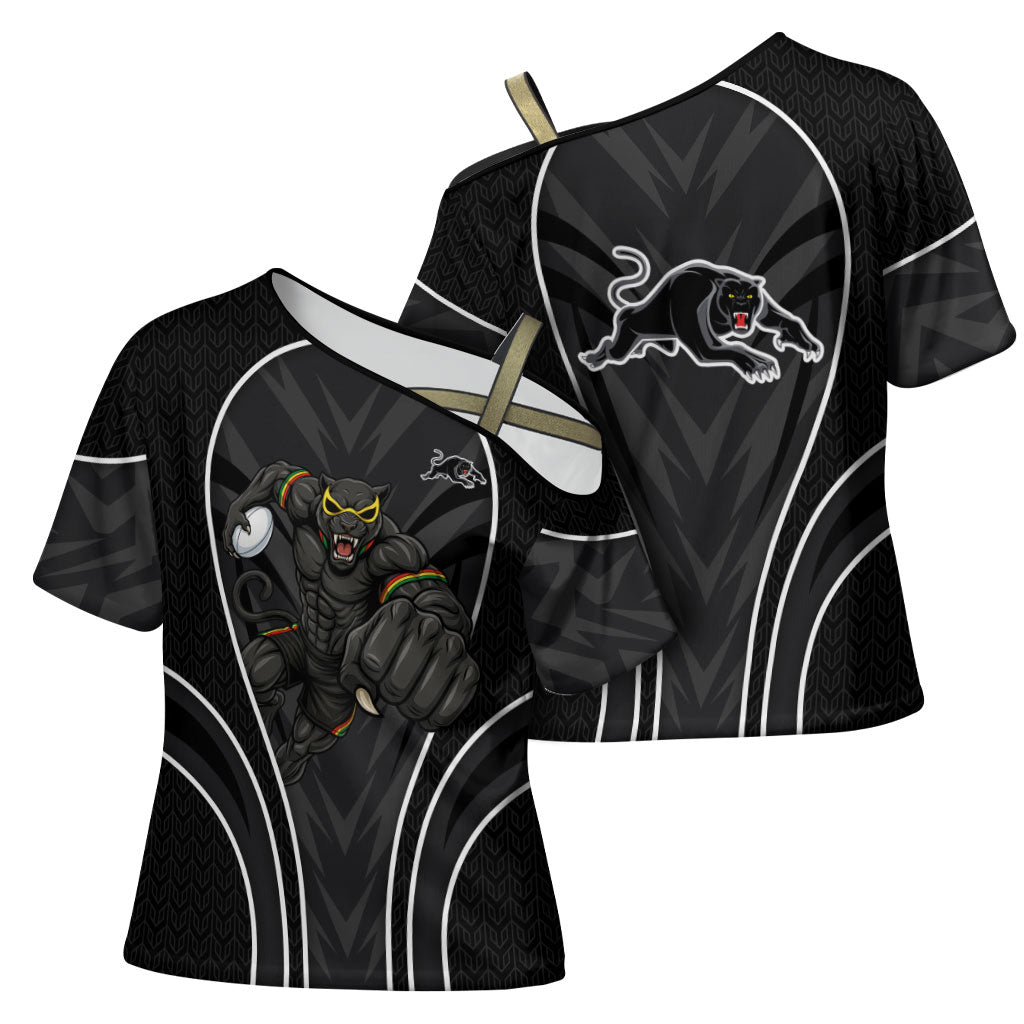 Penrith Panthers Rugby Mascot Cross Shoulder Shirt Australian Rugby Culture - Tribal Inspired Black Panther