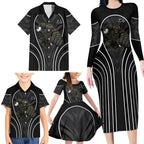 Penrith Panthers Rugby Mascot Family Matching Long Sleeve Bodycon Dress and Hawaiian Shirt Australian Rugby Culture - Tribal Inspired Black Panther
