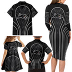 Penrith Panthers Rugby Mascot Family Matching Long Sleeve Bodycon Dress and Hawaiian Shirt Australian Rugby Culture - Tribal Inspired Black Panther