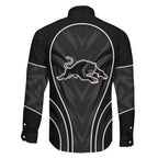 Penrith Panthers Rugby Mascot Family Matching Long Sleeve Bodycon Dress and Hawaiian Shirt Australian Rugby Culture - Tribal Inspired Black Panther