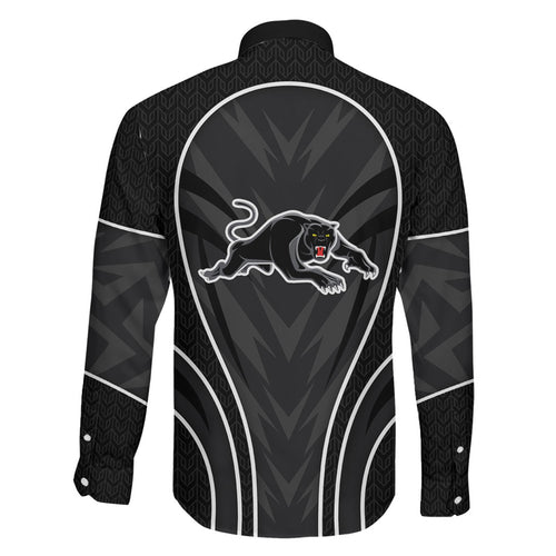 Penrith Panthers Rugby Mascot Family Matching Long Sleeve Bodycon Dress and Hawaiian Shirt Australian Rugby Culture - Tribal Inspired Black Panther