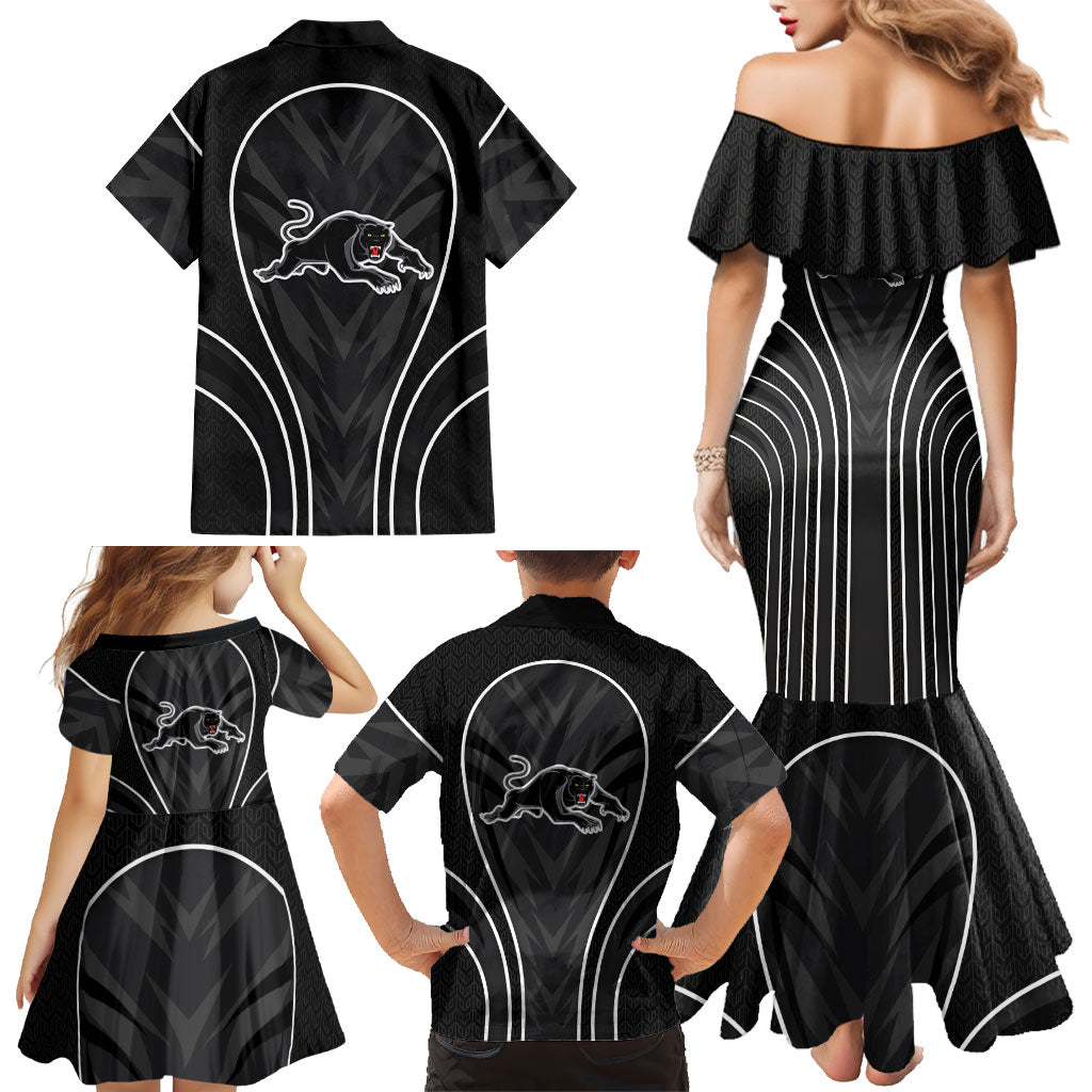Penrith Panthers Rugby Mascot Family Matching Mermaid Dress and Hawaiian Shirt Australian Rugby Culture - Tribal Inspired Black Panther